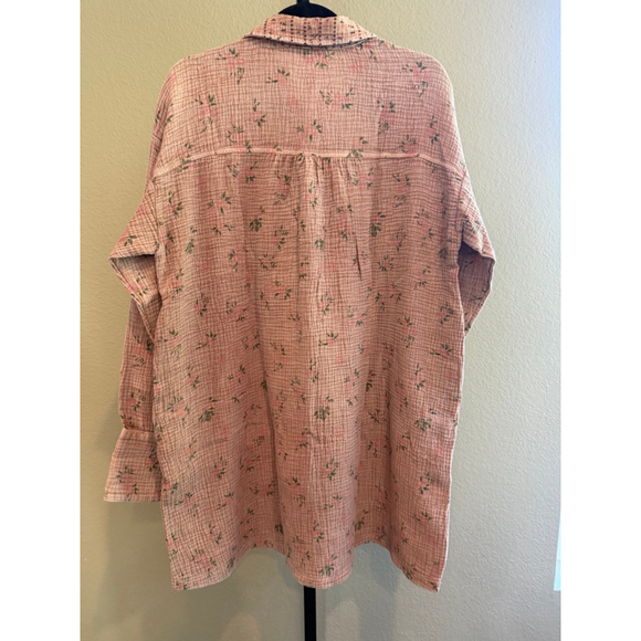 Easel Oversized Floral Print Cotton Gauze Washed Shirt Dress Mocha Mousse Size S - Picture 4 of 11